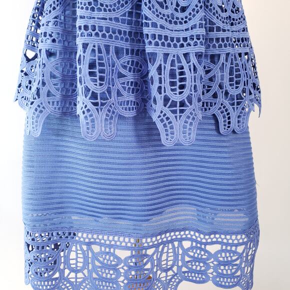 NEW self-portrait Lace Peplum Dress Blue Plunging Neck Revolve Women 2 - Picture 9 of 15